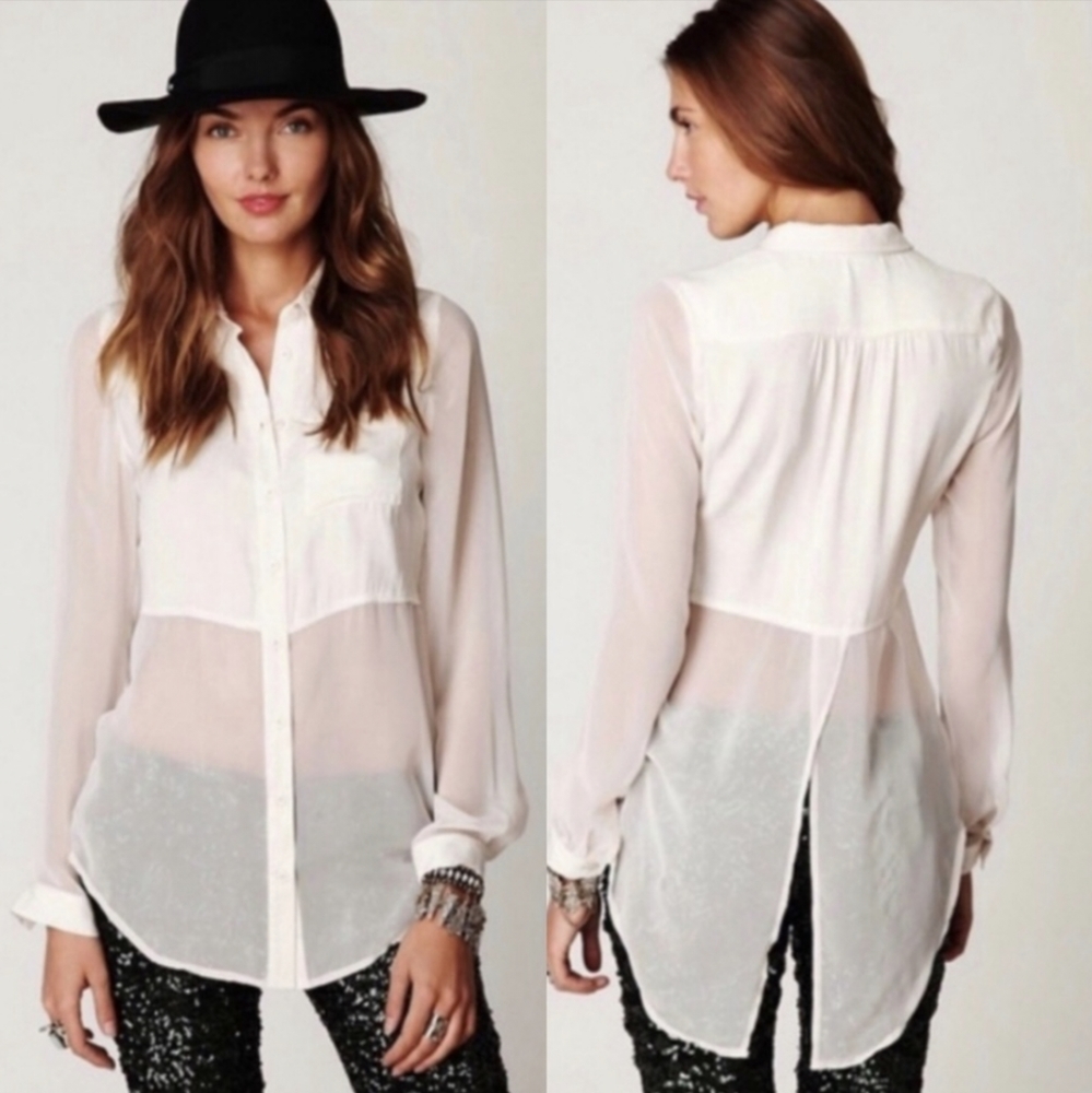 Free People sheer button up shirt